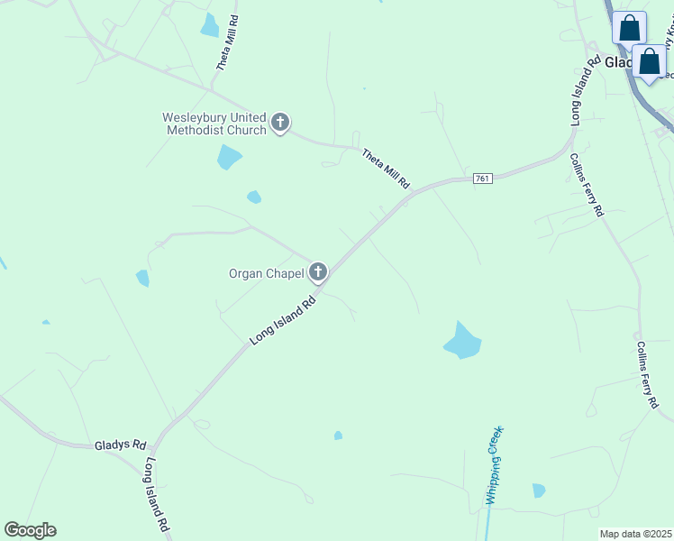 map of restaurants, bars, coffee shops, grocery stores, and more near 1058 Long Island Road in Gladys
