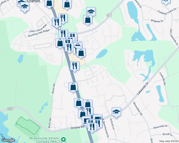 map of restaurants, bars, coffee shops, grocery stores, and more near 101 Solebay Street in Yorktown