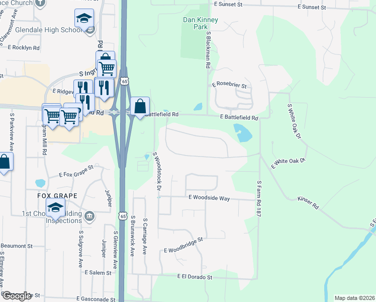 map of restaurants, bars, coffee shops, grocery stores, and more near 3745 East Turtle Hatch Road in Springfield
