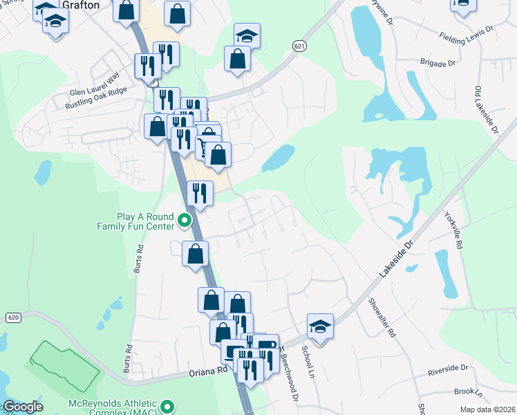 map of restaurants, bars, coffee shops, grocery stores, and more near 101 Solebay Street in Yorktown