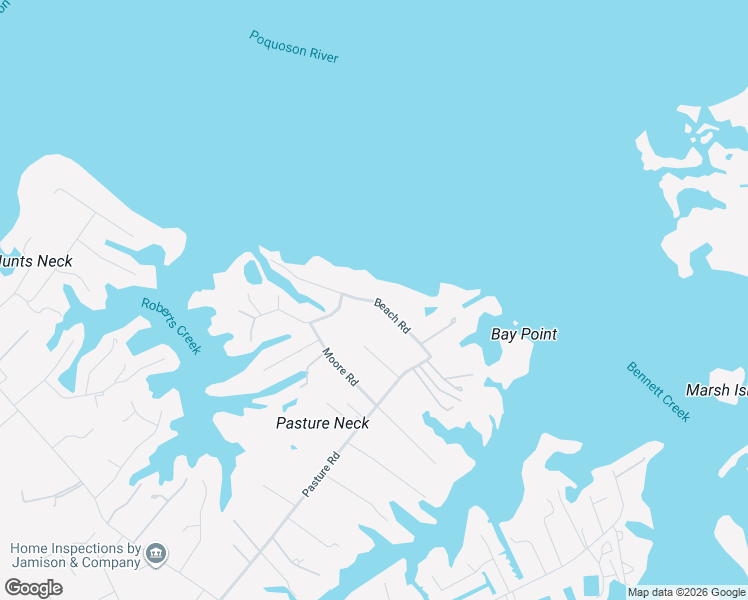map of restaurants, bars, coffee shops, grocery stores, and more near 206 Beach Road in Poquoson