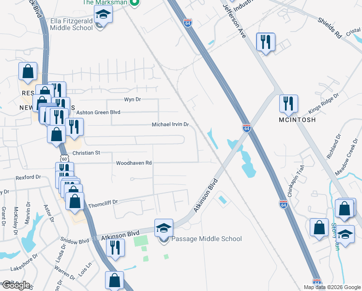 map of restaurants, bars, coffee shops, grocery stores, and more near 510 North Trellis Court in Newport News