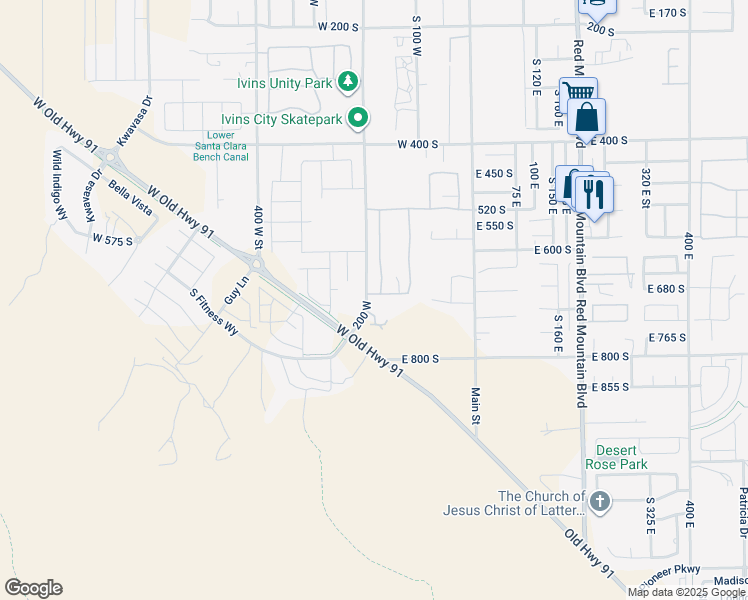 map of restaurants, bars, coffee shops, grocery stores, and more near 191 West 685 South in Ivins