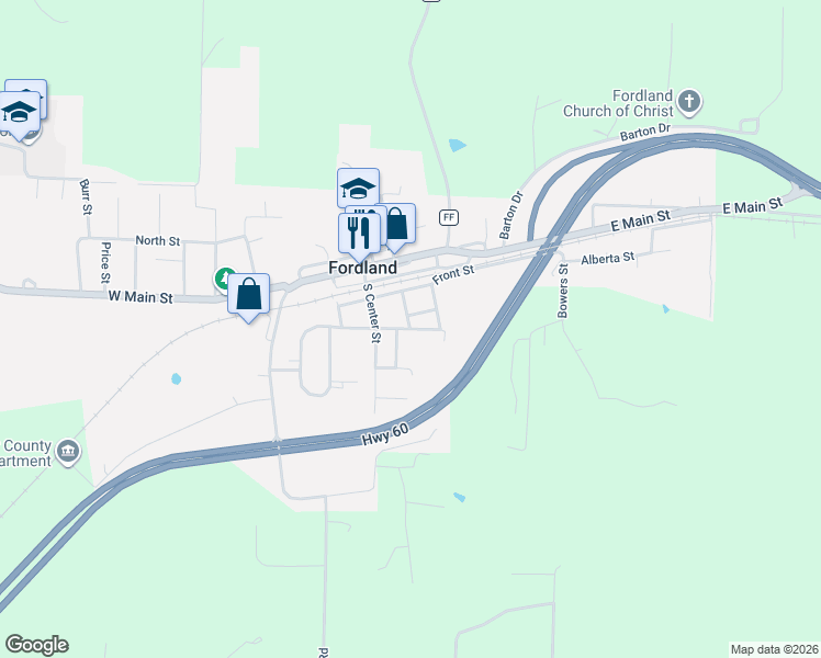 map of restaurants, bars, coffee shops, grocery stores, and more near 301 East Sunset Street in Fordland
