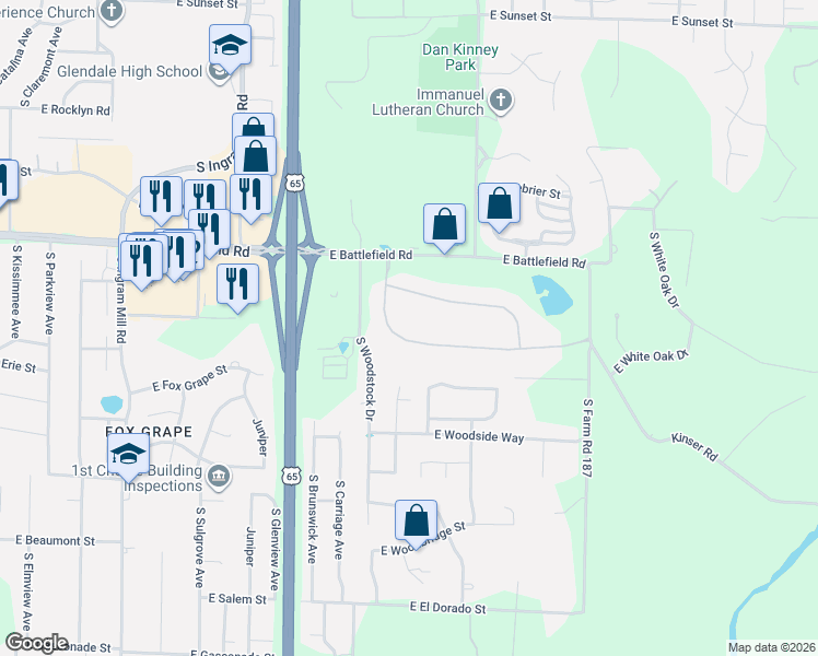 map of restaurants, bars, coffee shops, grocery stores, and more near 3680 East Turtle Hatch Road in Springfield