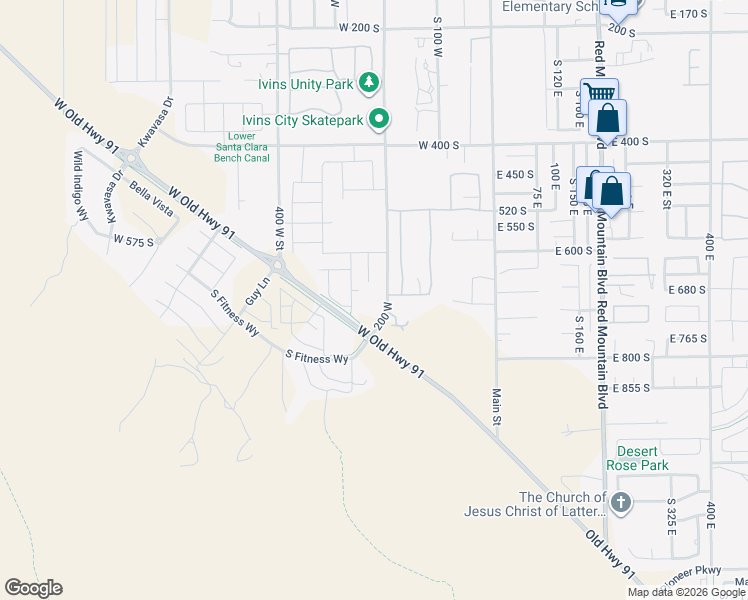 map of restaurants, bars, coffee shops, grocery stores, and more near 711 South Malorie Way in Ivins