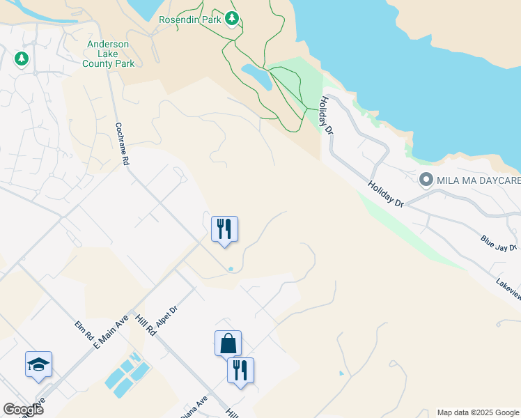map of restaurants, bars, coffee shops, grocery stores, and more near 2235 Liberata Drive in Morgan Hill