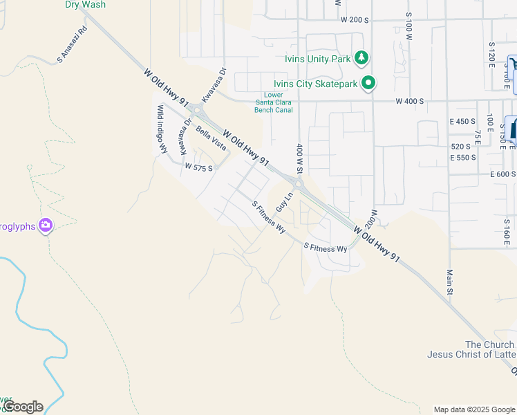 map of restaurants, bars, coffee shops, grocery stores, and more near Mojave Way in Ivins