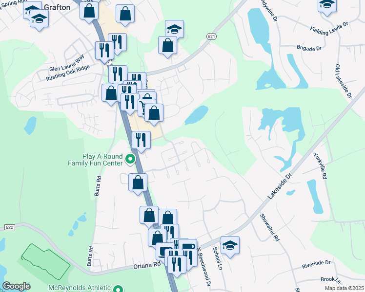 map of restaurants, bars, coffee shops, grocery stores, and more near 112 Tewkesbury Quay in Yorktown