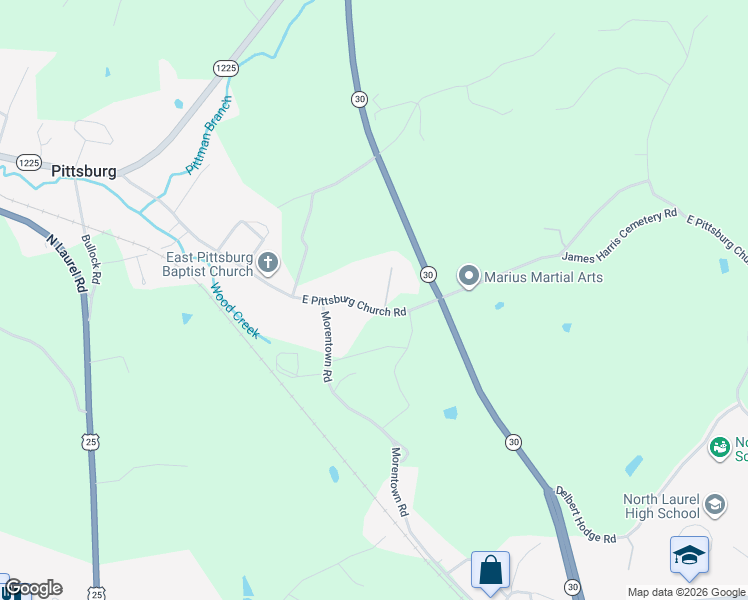 map of restaurants, bars, coffee shops, grocery stores, and more near 1689 East Pittsburg Church Road in London