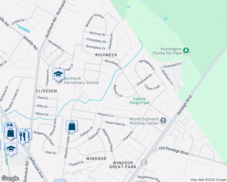map of restaurants, bars, coffee shops, grocery stores, and more near 887 Cobham Hall Circle in Newport News