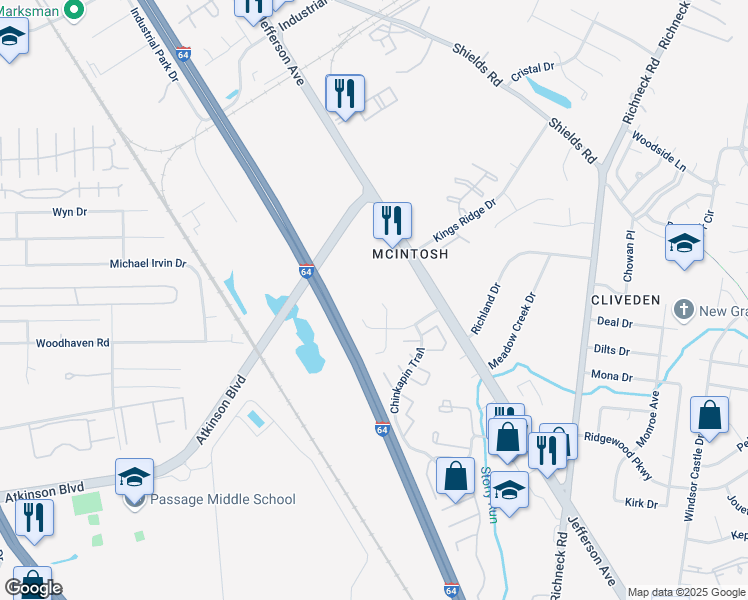 map of restaurants, bars, coffee shops, grocery stores, and more near 13022 Green Grove Lane in Newport News