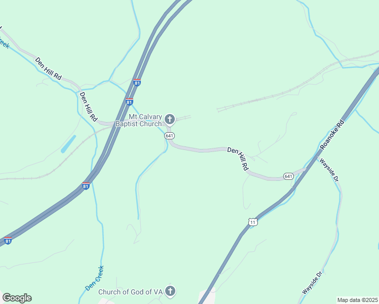 map of restaurants, bars, coffee shops, grocery stores, and more near 2665 Den Hill Road in Christiansburg
