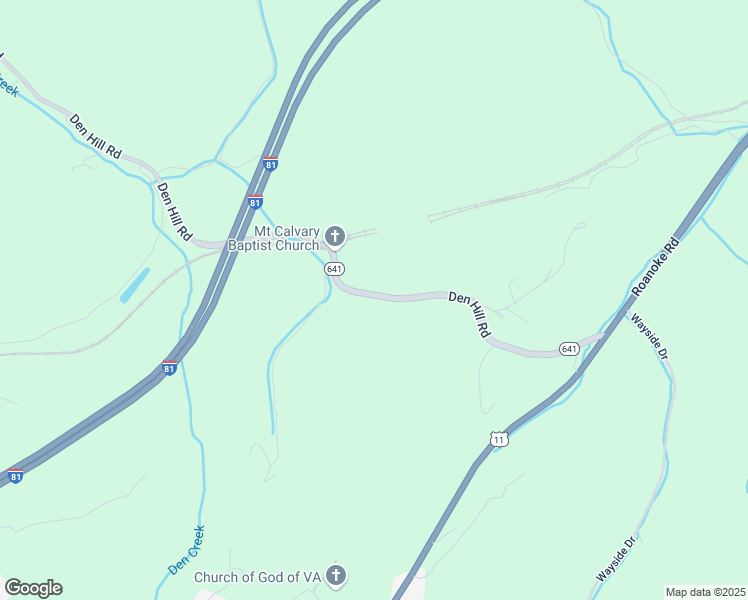 map of restaurants, bars, coffee shops, grocery stores, and more near 2665 Den Hill Road in Christiansburg