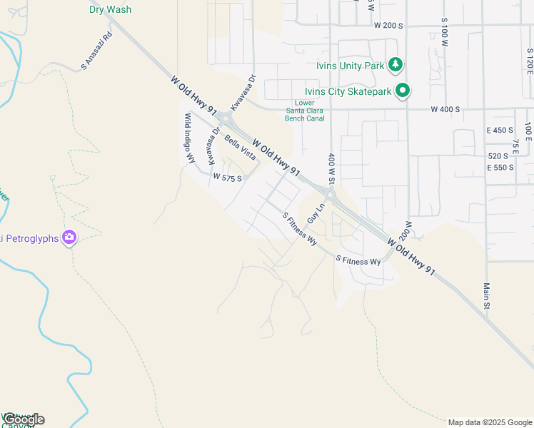 map of restaurants, bars, coffee shops, grocery stores, and more near 502 Palo Verde Way in Ivins