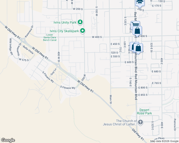 map of restaurants, bars, coffee shops, grocery stores, and more near 927 South 170 West in Ivins