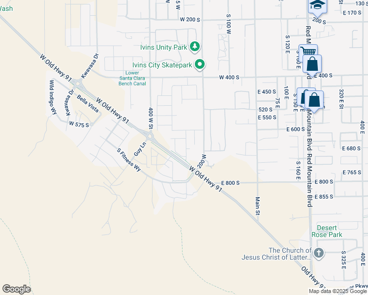 map of restaurants, bars, coffee shops, grocery stores, and more near 760 200 West in Ivins