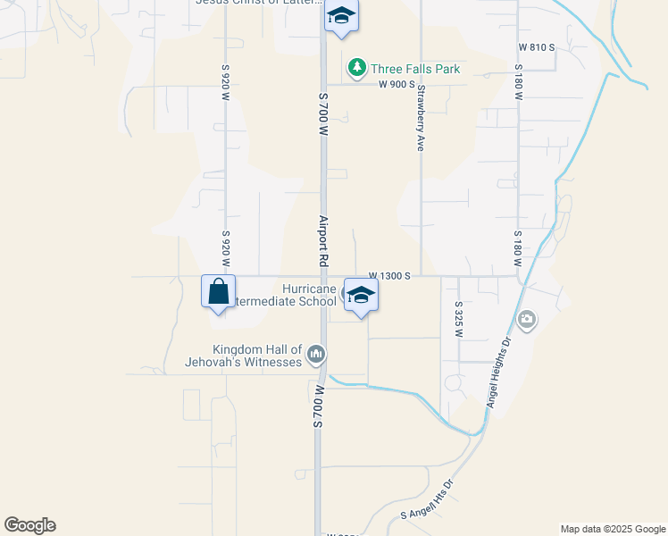 map of restaurants, bars, coffee shops, grocery stores, and more near 692 West 1300 South in Hurricane