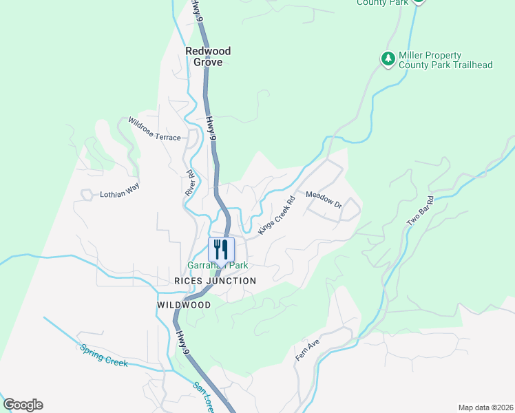 map of restaurants, bars, coffee shops, grocery stores, and more near 230 Riverview Drive in Boulder Creek