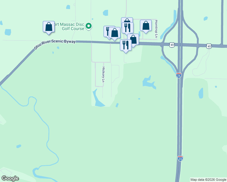 map of restaurants, bars, coffee shops, grocery stores, and more near Woodhaven Drive in Metropolis