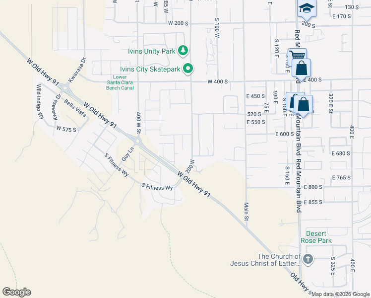 map of restaurants, bars, coffee shops, grocery stores, and more near 697 South 230 West in Ivins