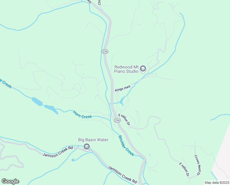 map of restaurants, bars, coffee shops, grocery stores, and more near 104 Kings Highway in Boulder Creek