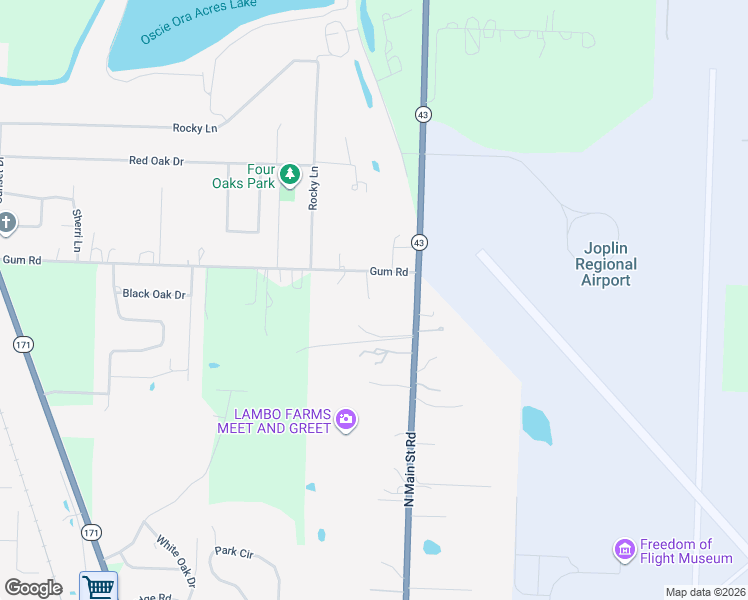 map of restaurants, bars, coffee shops, grocery stores, and more near 25122 Gum Road in Webb City