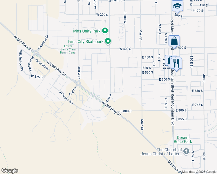 map of restaurants, bars, coffee shops, grocery stores, and more near South 230 West in Ivins