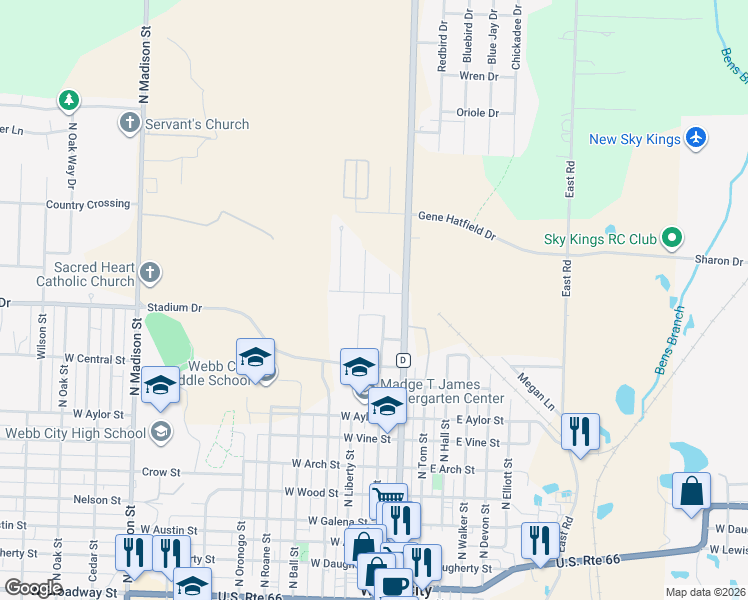 map of restaurants, bars, coffee shops, grocery stores, and more near 110 Carl Junction Road in Webb City