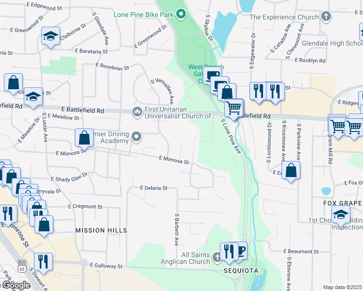 map of restaurants, bars, coffee shops, grocery stores, and more near 2120 Ventura in Springfield