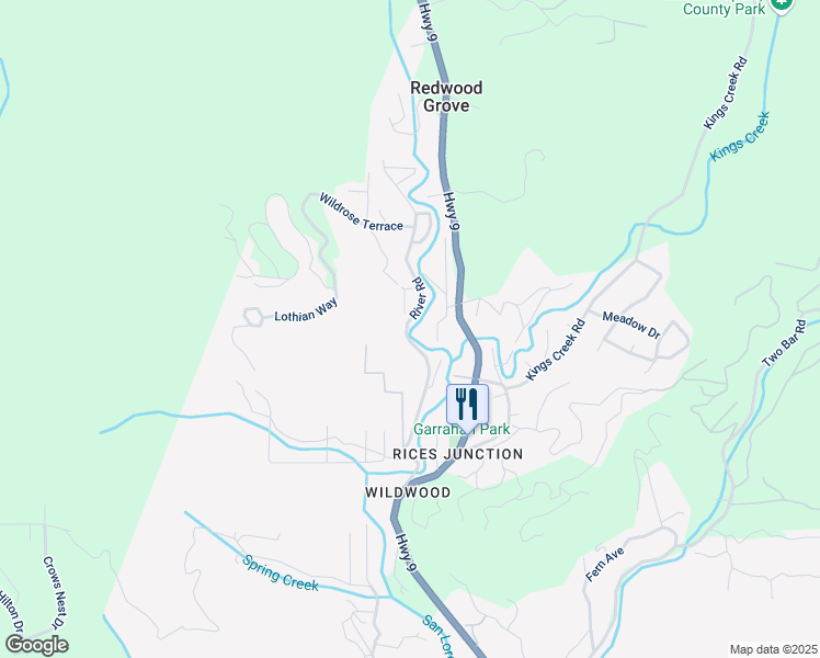 map of restaurants, bars, coffee shops, grocery stores, and more near 548 River Road in Boulder Creek