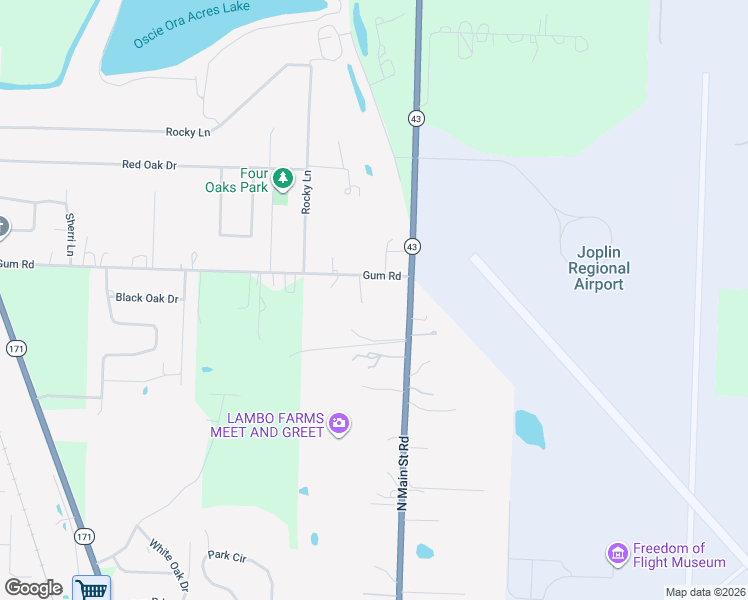 map of restaurants, bars, coffee shops, grocery stores, and more near 25122 Gum Road in Webb City
