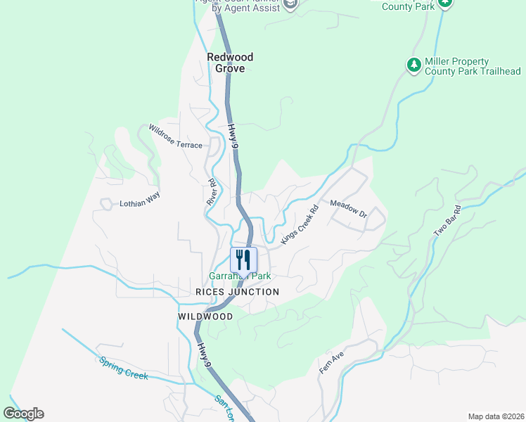 map of restaurants, bars, coffee shops, grocery stores, and more near 15863 Old County Highway in Boulder Creek