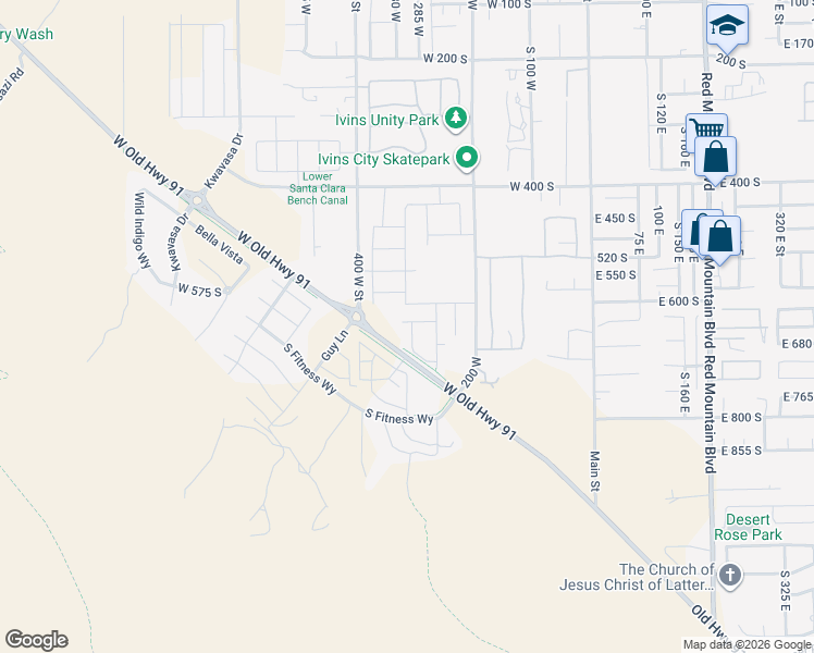 map of restaurants, bars, coffee shops, grocery stores, and more near 644 South Breann Drive in Ivins