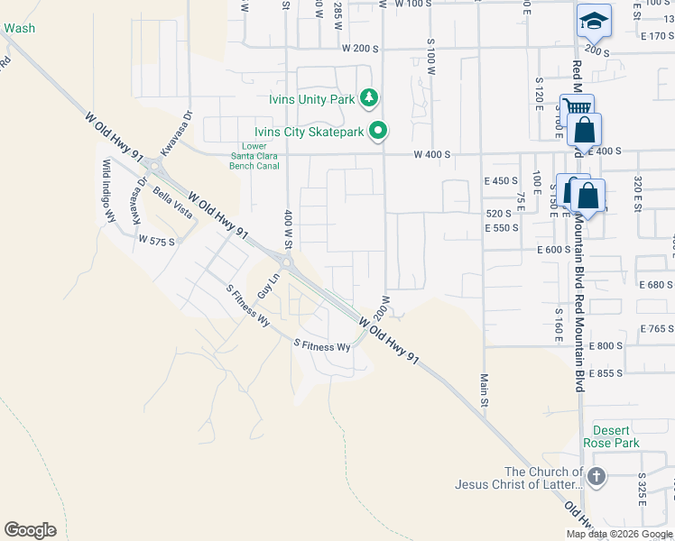 map of restaurants, bars, coffee shops, grocery stores, and more near 644 South Breann Drive in Ivins