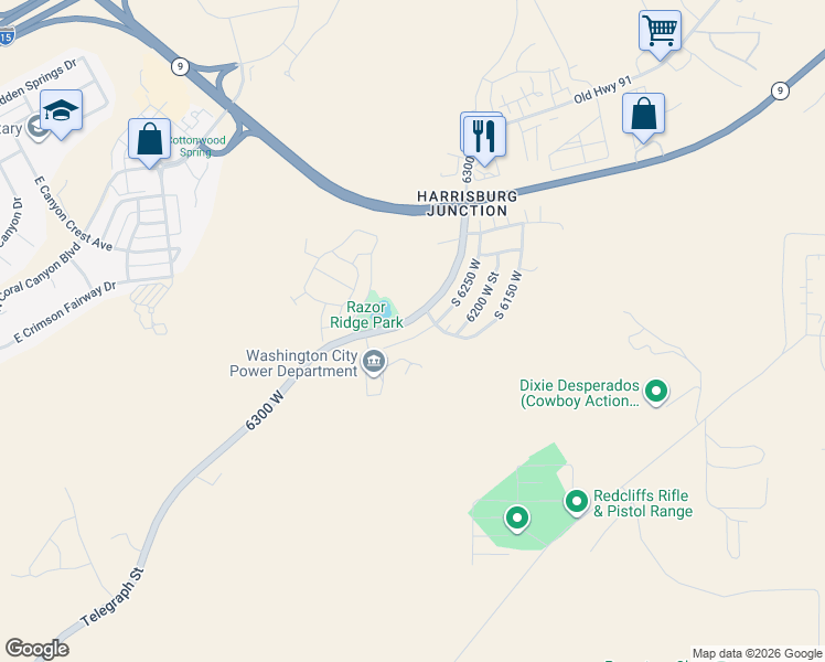 map of restaurants, bars, coffee shops, grocery stores, and more near 434 South 6250 West in Hurricane