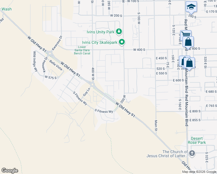 map of restaurants, bars, coffee shops, grocery stores, and more near 644 South Breann Drive in Ivins