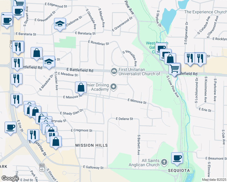 map of restaurants, bars, coffee shops, grocery stores, and more near in Springfield