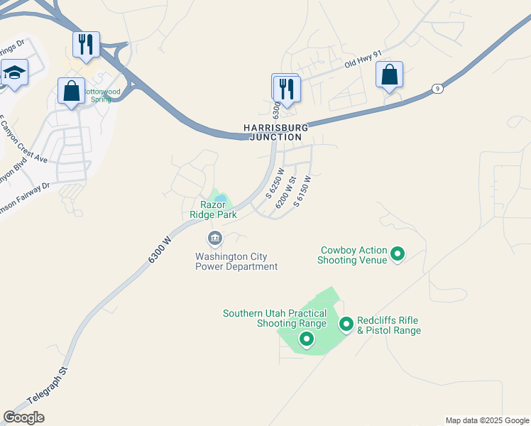 map of restaurants, bars, coffee shops, grocery stores, and more near 6224 W 385 S in Hurricane