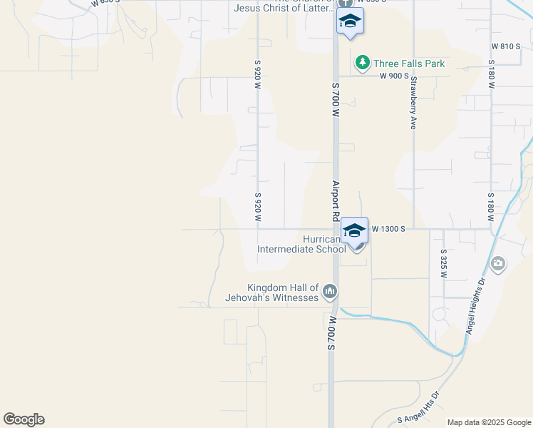 map of restaurants, bars, coffee shops, grocery stores, and more near 1283 South 920 West in Hurricane