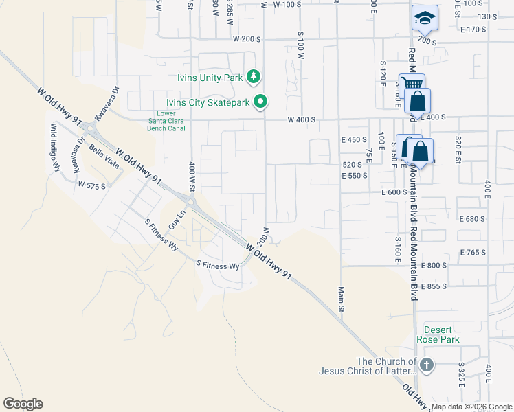 map of restaurants, bars, coffee shops, grocery stores, and more near 693 South 230 West in Ivins
