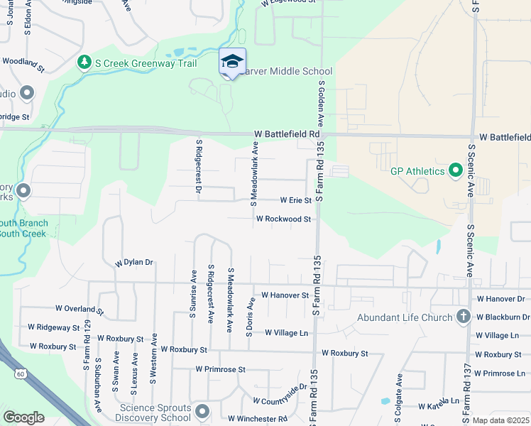 map of restaurants, bars, coffee shops, grocery stores, and more near 3261 W Rockwood St in Springfield
