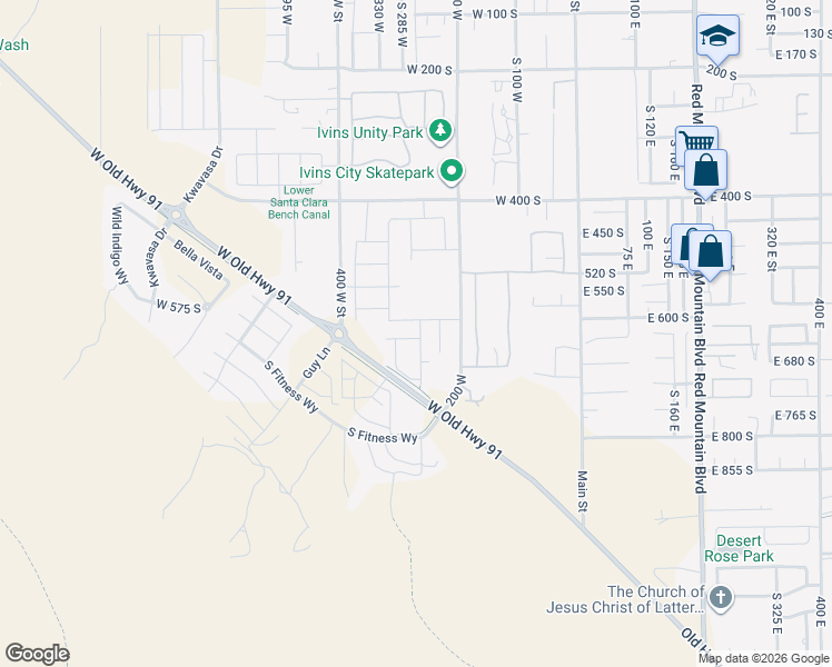 map of restaurants, bars, coffee shops, grocery stores, and more near 760 200 West in Ivins