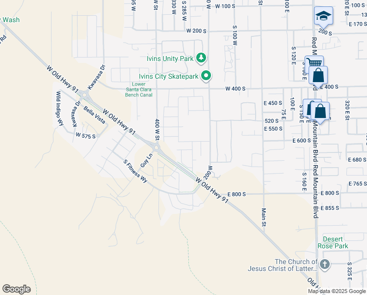 map of restaurants, bars, coffee shops, grocery stores, and more near 329 West Old Highway 91 in Ivins