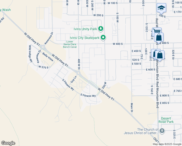 map of restaurants, bars, coffee shops, grocery stores, and more near 329 West Old Highway 91 in Ivins