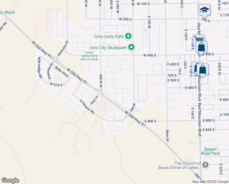 map of restaurants, bars, coffee shops, grocery stores, and more near 329 West Old Highway 91 in Ivins