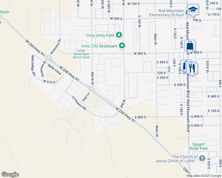 map of restaurants, bars, coffee shops, grocery stores, and more near 224 West 630 South in Ivins
