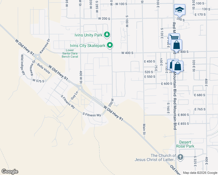 map of restaurants, bars, coffee shops, grocery stores, and more near 760 200 West in Ivins