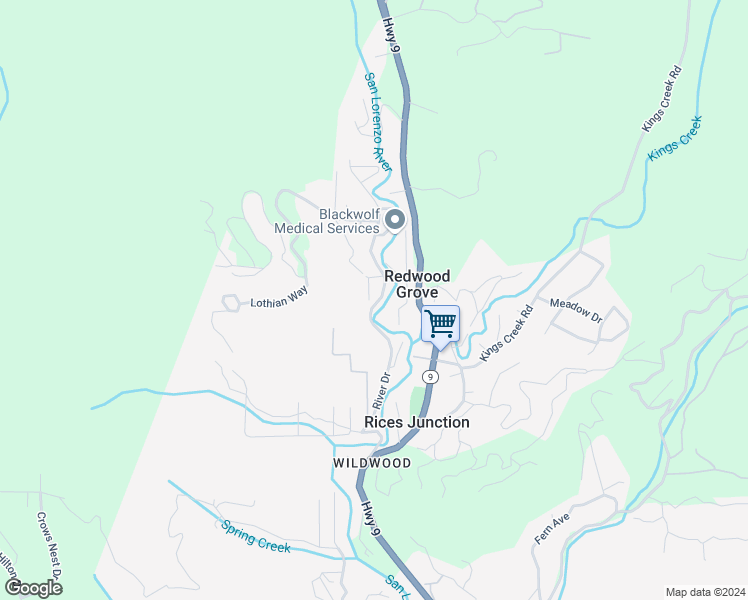 map of restaurants, bars, coffee shops, grocery stores, and more near 548 River Road in Boulder Creek