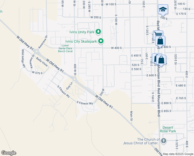 map of restaurants, bars, coffee shops, grocery stores, and more near 690 South 230 West in Ivins